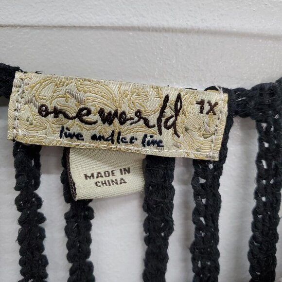 One World Womens Embellished Short Sleeve Top Blouse Size 1X Crochet Back Detail - Picture 10 of 15